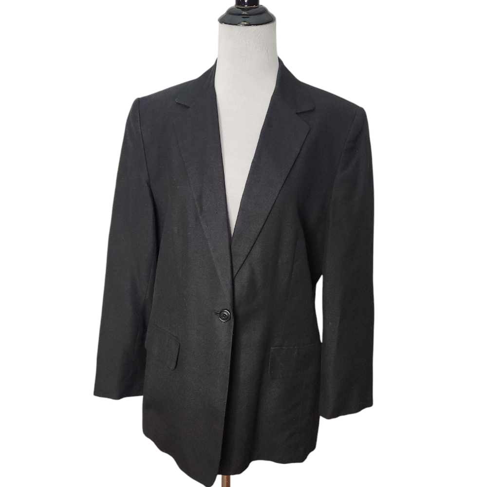 Vintage Talbots Classic Black Linen Blend One Button Blazer Jacket‎ Size 10